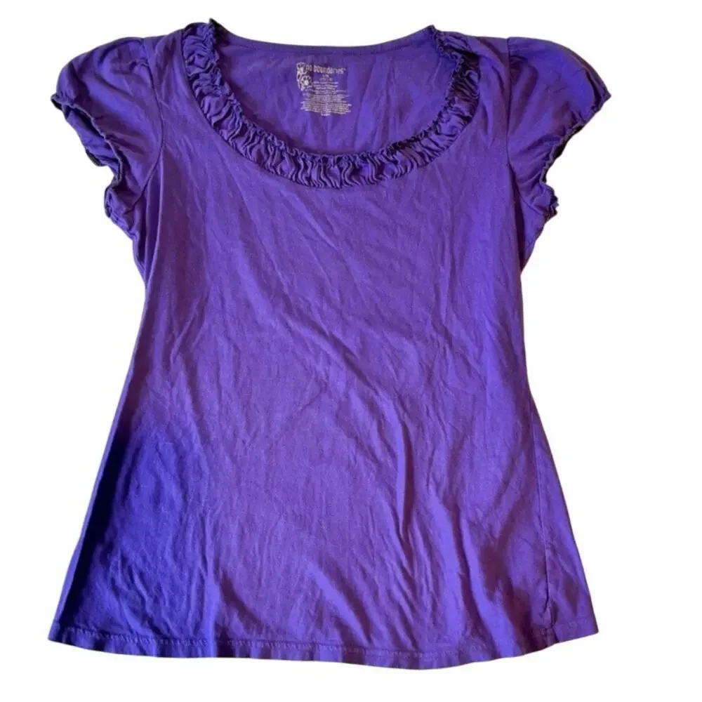 90s Y2K Style Purple Ruffle Scoop Neck Cap Sleeve Feminine Fairy Women's Large - Picture 5 of 10